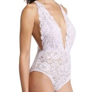 Free People HAH Comin' In HAHt Lace Bodysuit Lavender M